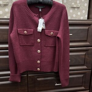 Women's Burgundy Sweater with Gold Buttons